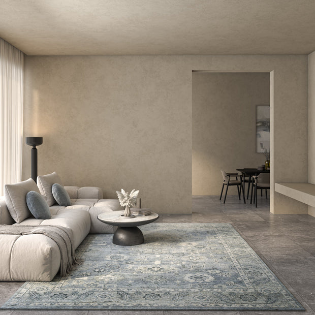 Carpet For Living room 4x6 Feet Blue Wool Rectangle Vintage and Distressed Rug