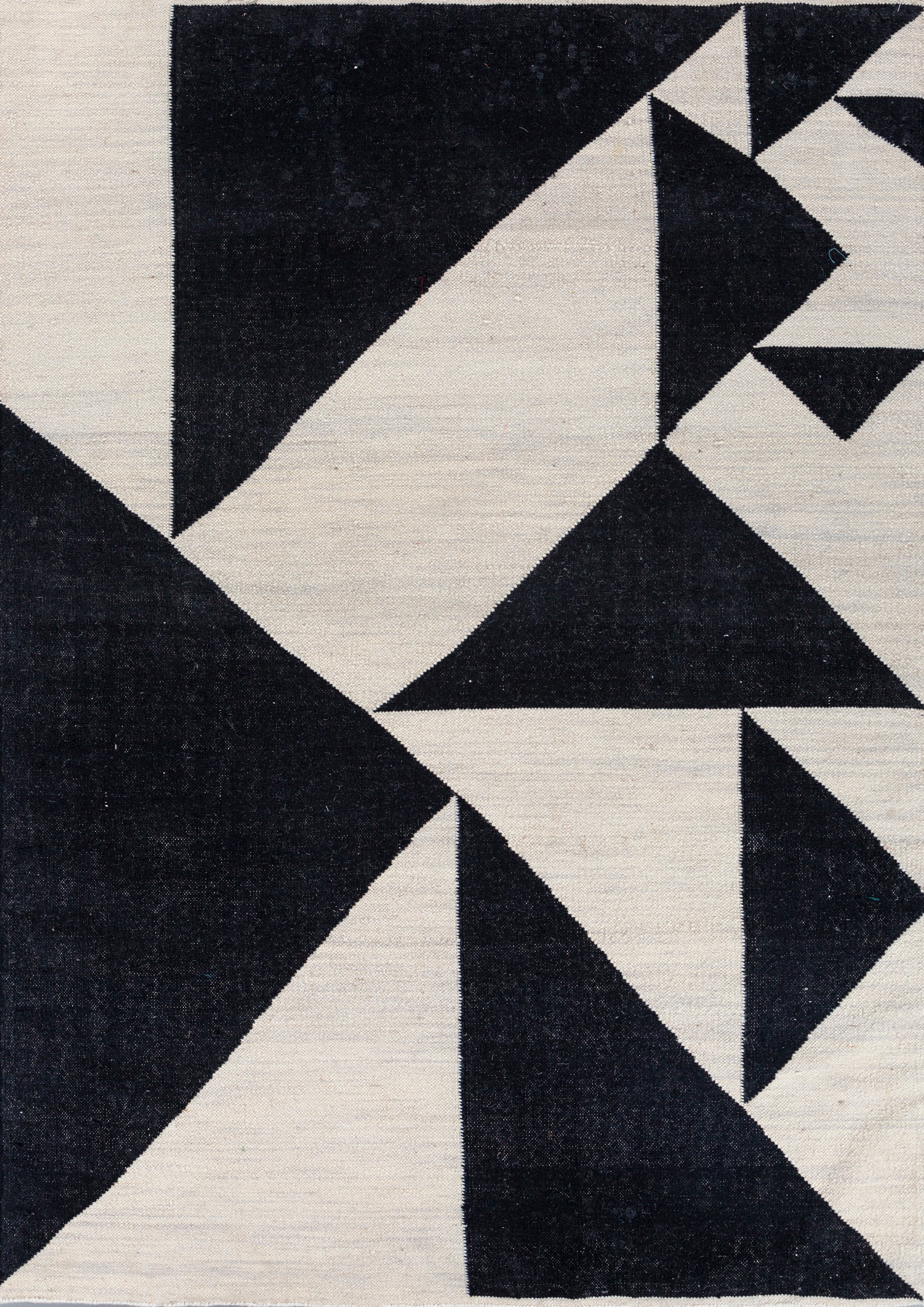 Carpet For Living room 5'3X7'6 Feet Grey And Black Wool Rectangle Geometric And Stripes Rug