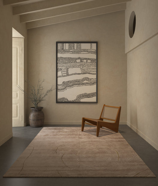 Carpet For Living room 5x8 Feet Beige and Brown Bamboo Silk and Zari Rectangle abstract Rug