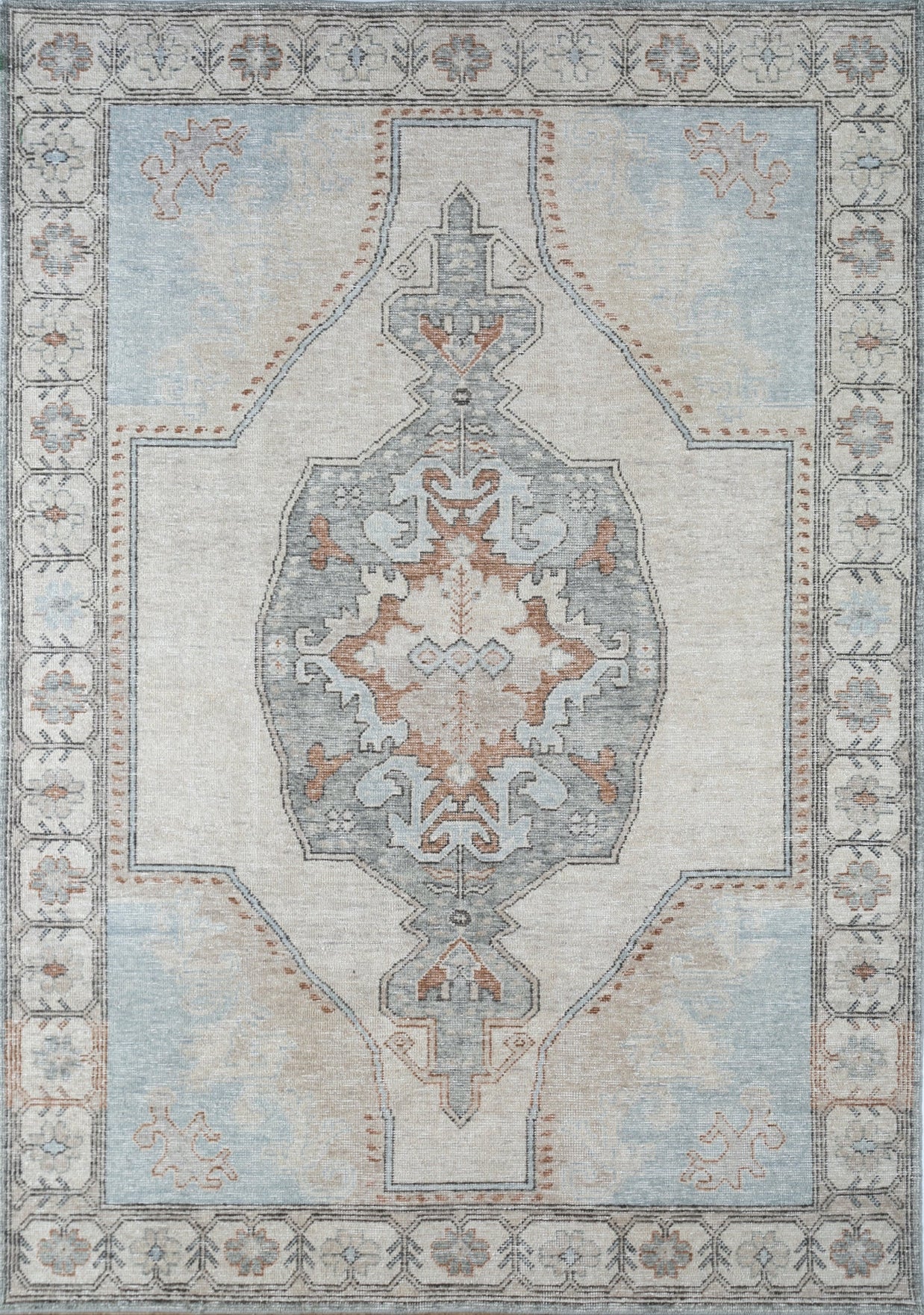 Carpet For Living room 6x9 Feet Ivory Wool Rectangle Vintage and Distressed Rug