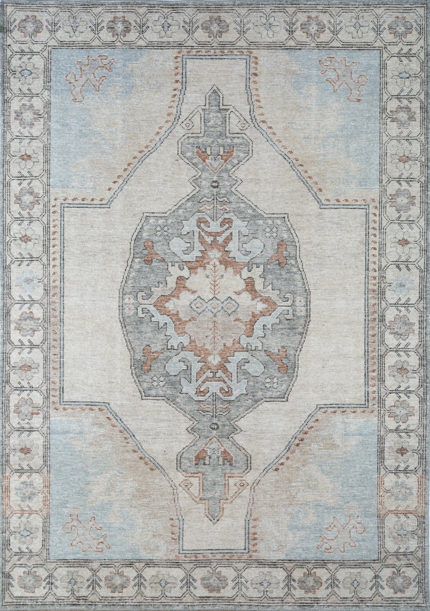 Carpet For Living room 6x9 Feet Ivory Wool Rectangle Vintage and Distressed Rug