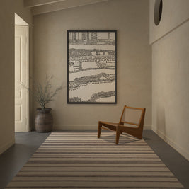 Carpet For Living room 6x9 Feet Grey and Black Wool and Viscose Rectangle Geometric and Stripes Rug