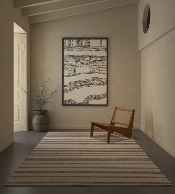 Carpet For Living room 6x9 Feet Grey and Black Wool and Viscose Rectangle Geometric and Stripes Rug