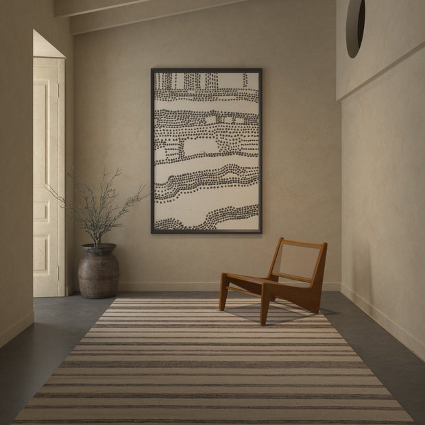 Carpet For Living room 6x9 Feet Grey and Black Wool and Viscose Rectangle Geometric and Stripes Rug