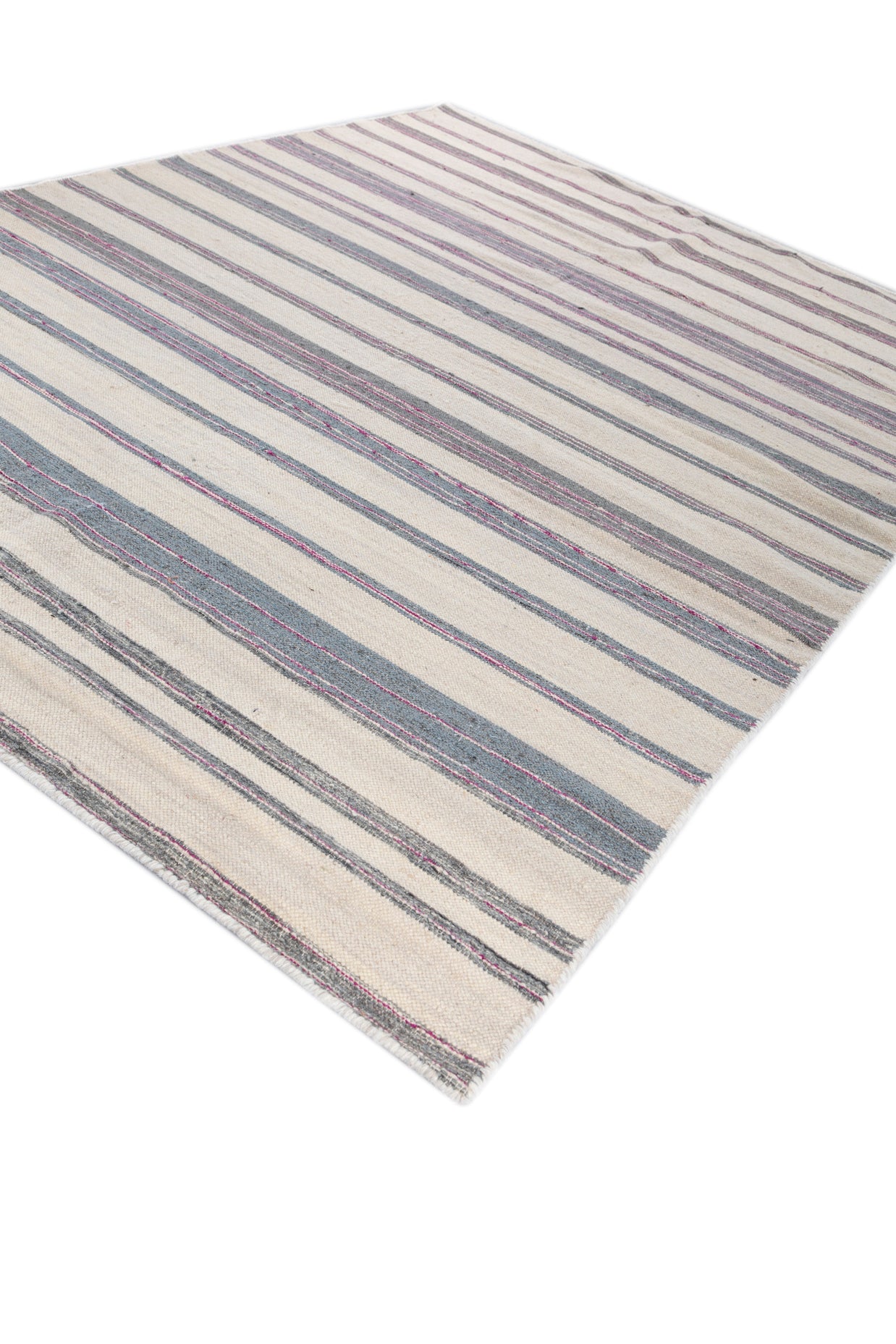 Carpet For Living room 6x9 Feet Grey and Black Wool and Viscose Rectangle Geometric and Stripes Rug