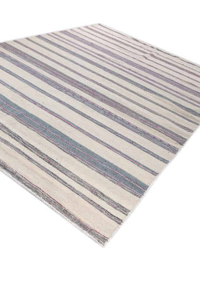 Carpet For Living room 6x9 Feet Grey and Black Wool and Viscose Rectangle Geometric and Stripes Rug