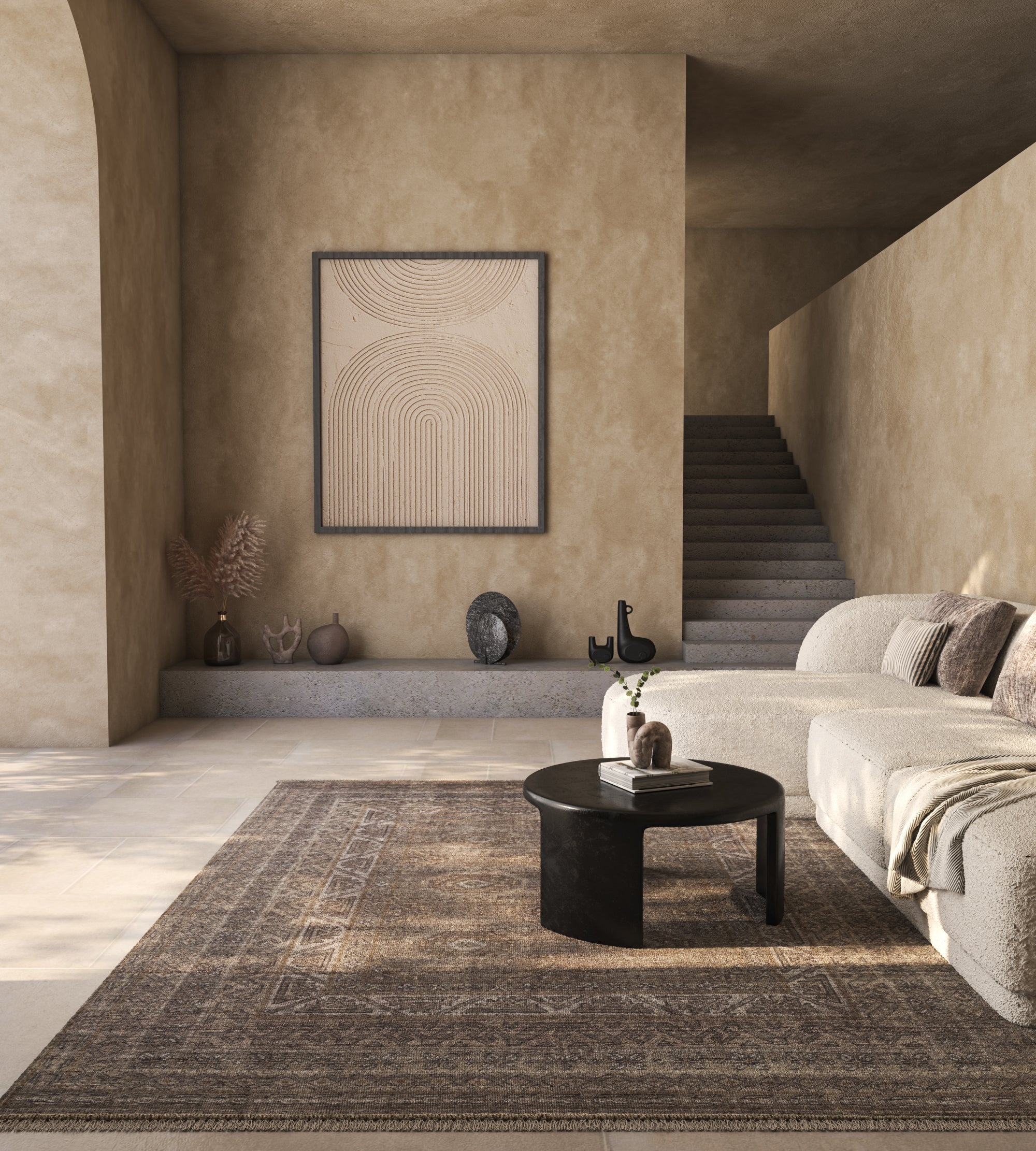 Carpet For Living room 8x10 Feet Grey and Black Wool Rectangle Vintage and Distressed Rug