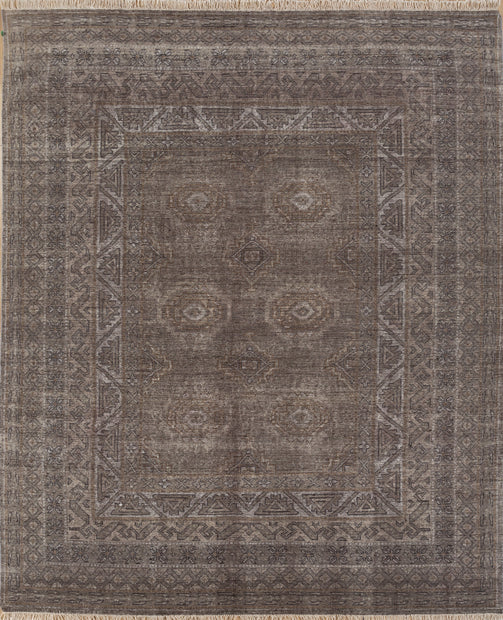 Carpet For Living room 8x10 Feet Grey and Black Wool Rectangle Vintage and Distressed Rug