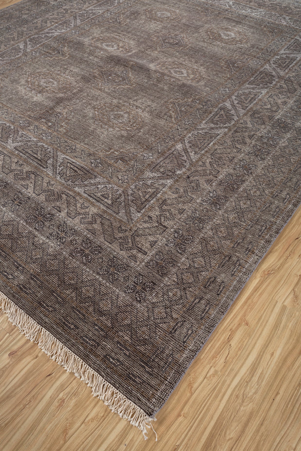 Carpet For Living room 8x10 Feet Grey and Black Wool Rectangle Vintage and Distressed Rug