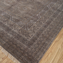 Carpet For Living room 8x10 Feet Grey and Black Wool Rectangle Vintage and Distressed Rug