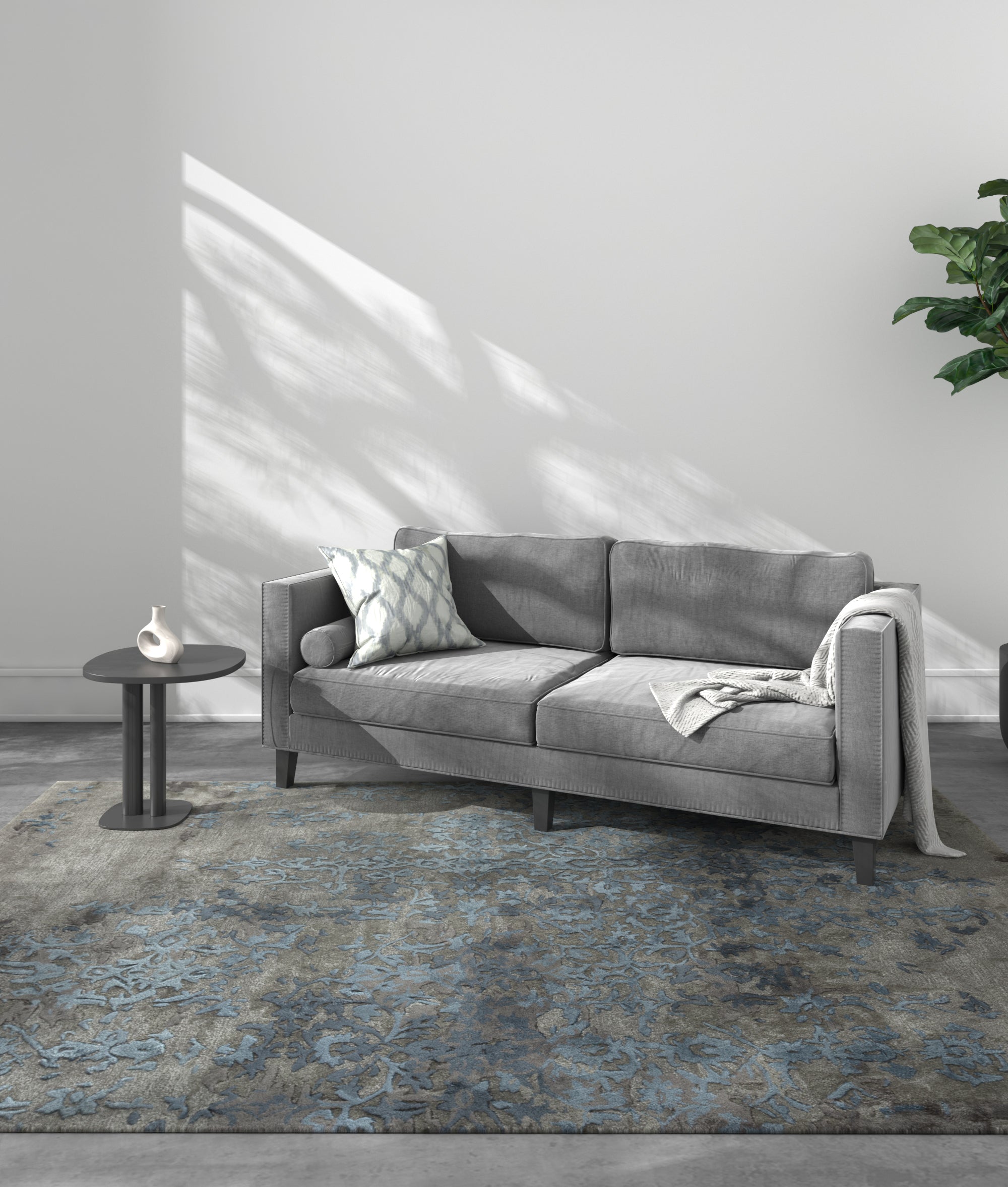 Carpet For Living room 4x6 Feet Grey And Black Wool and Viscose Rectangle Vintage and Distressed Rug