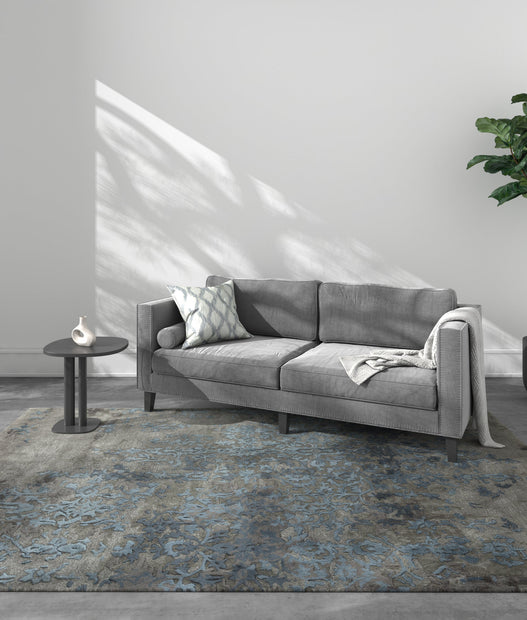 Carpet For Living room 4x6 Feet Grey And Black Wool and Viscose Rectangle Vintage and Distressed Rug