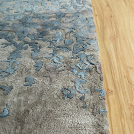 Carpet For Living room 4x6 Feet Grey And Black Wool and Viscose Rectangle Vintage and Distressed Rug