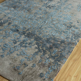 Carpet For Living room 4x6 Feet Grey And Black Wool and Viscose Rectangle Vintage and Distressed Rug