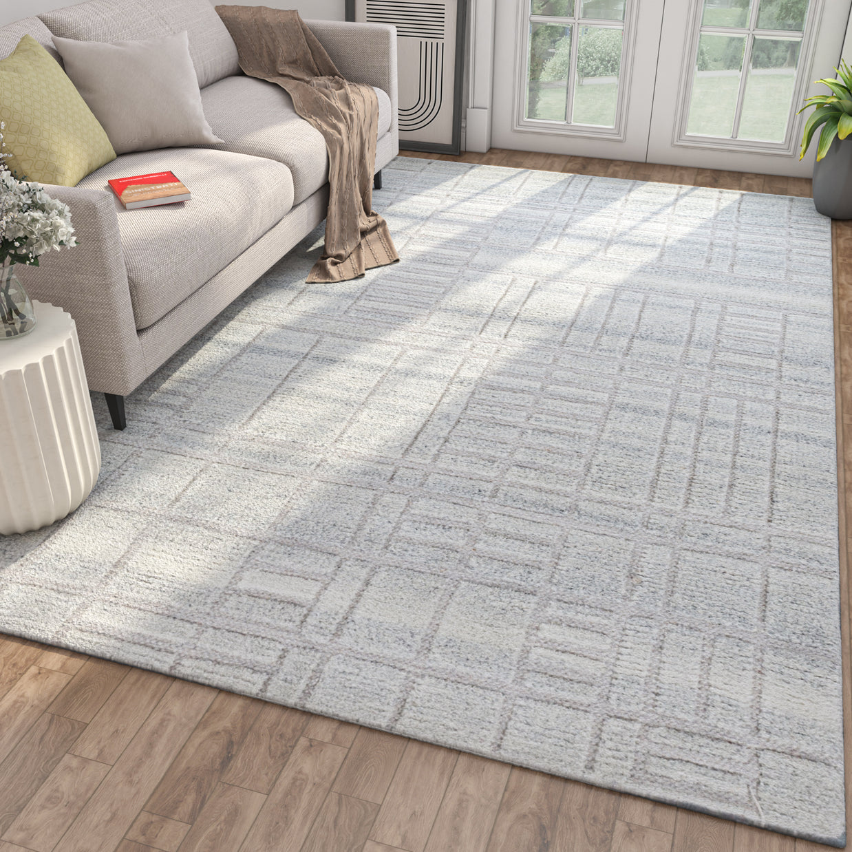 Carpet For Living room 4X6 Feet Grey And Black Wool & Viscose Rectangle Moroccan And Tribal Rug