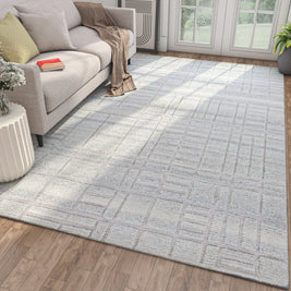 Carpet For Living room 4X6 Feet Grey And Black Wool & Viscose Rectangle Moroccan And Tribal Rug