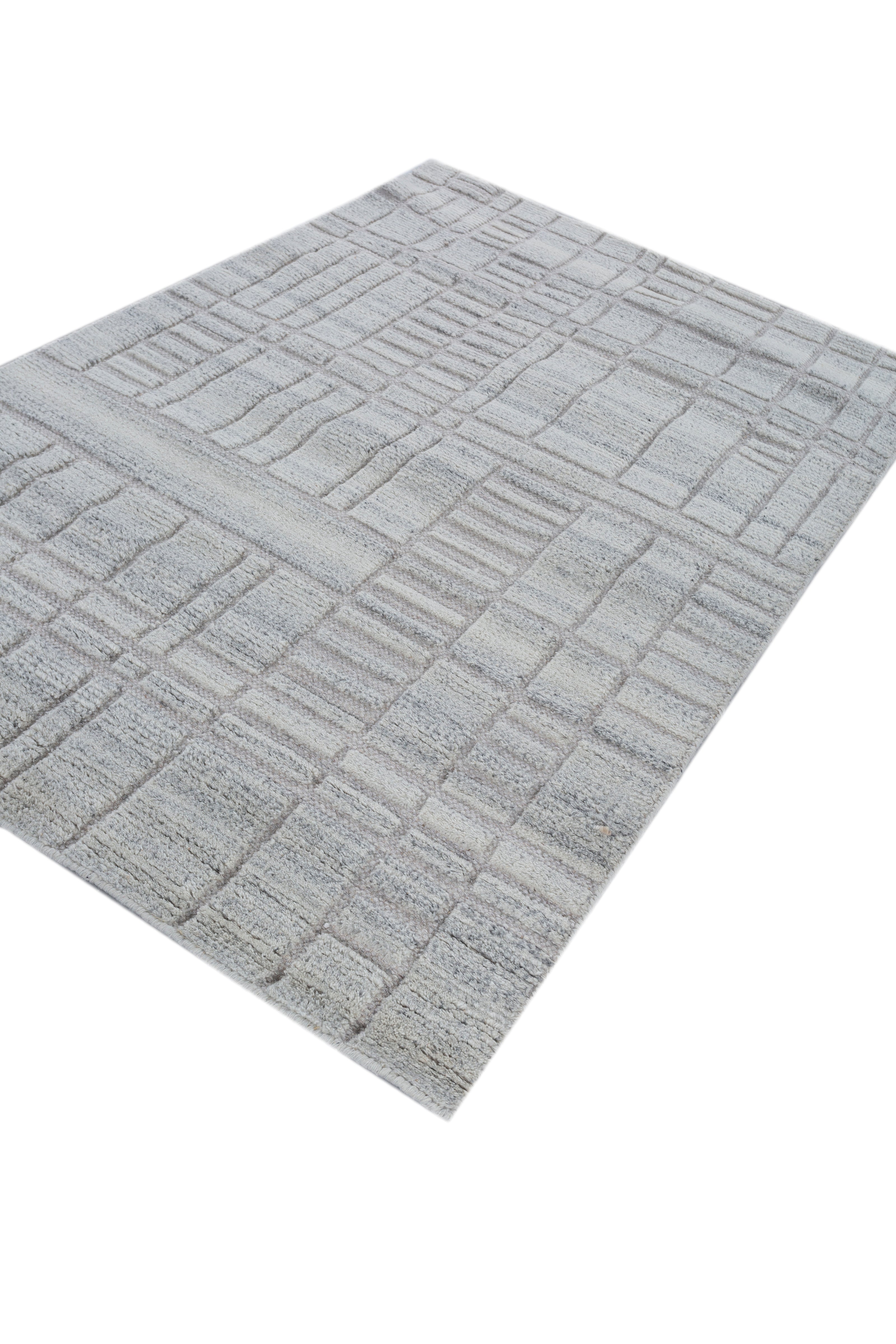 Carpet For Living room 4X6 Feet Grey And Black Wool & Viscose Rectangle Moroccan And Tribal Rug