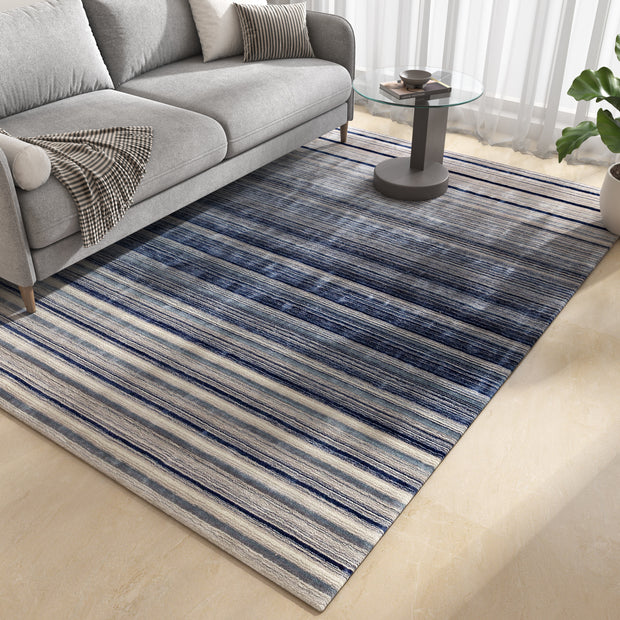 Carpet For Living room 6X9 Feet Blue Wool & Viscose Rectangle Solid Rug