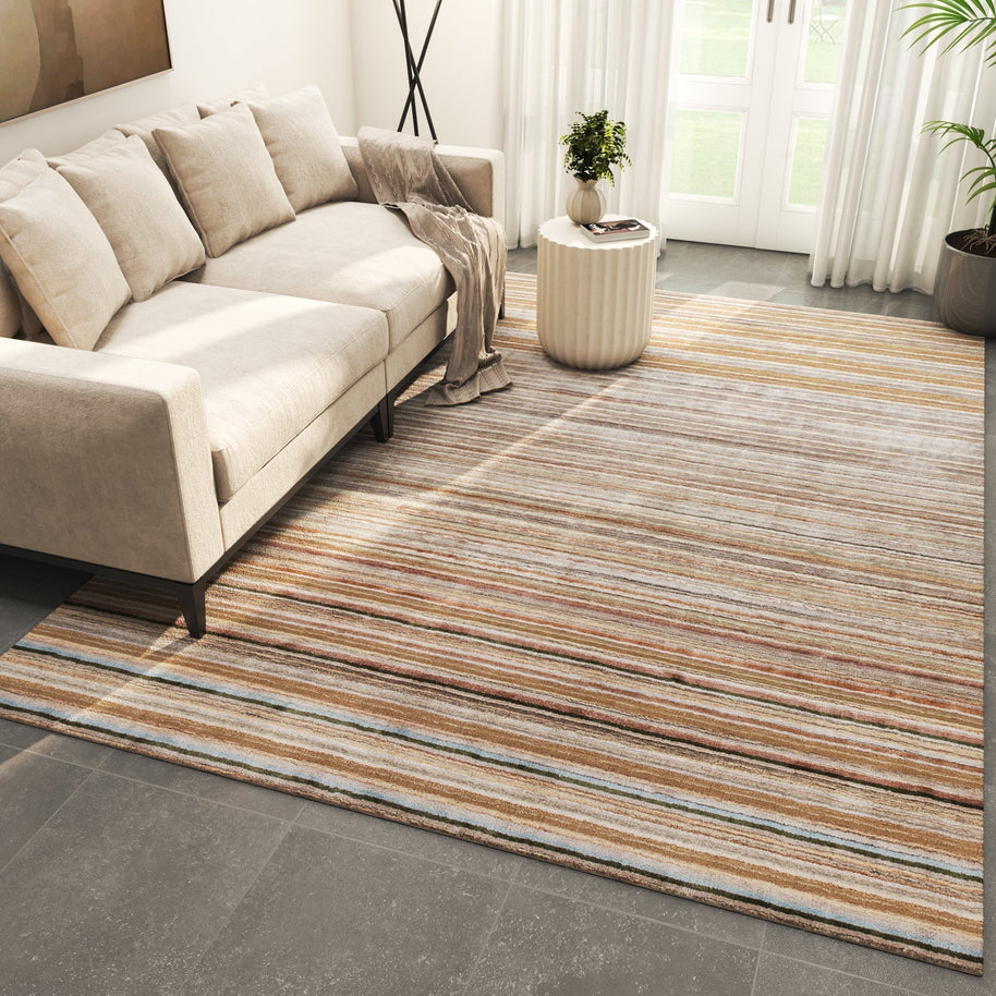 Carpet For Living room 6X9 Feet Beige And Brown Wool & Viscose Rectangle Solid Rug - I MEAN DESIGN
