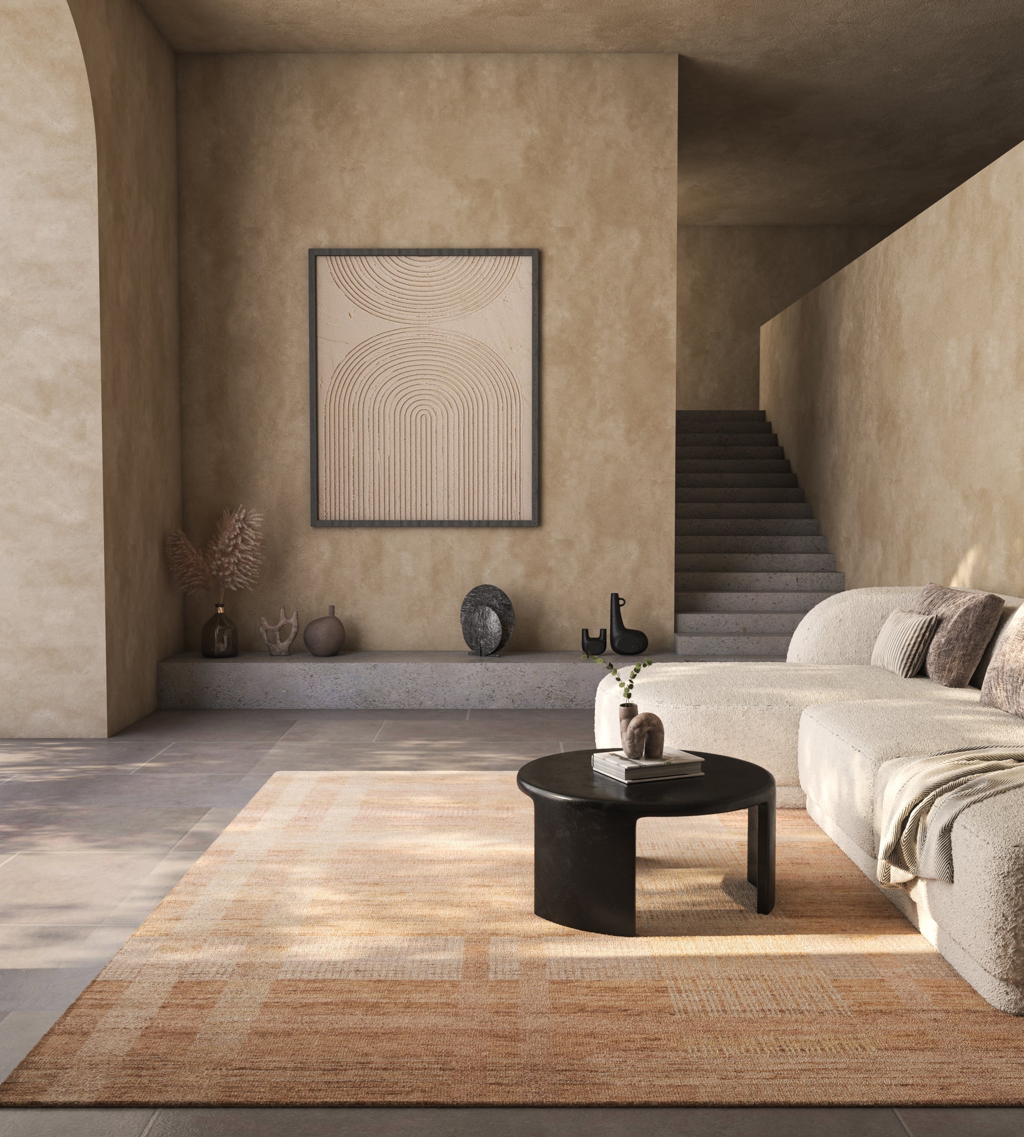 Carpet For Living room 8x10 Feet Beige and Brown Wool Rectangle abstract Rug