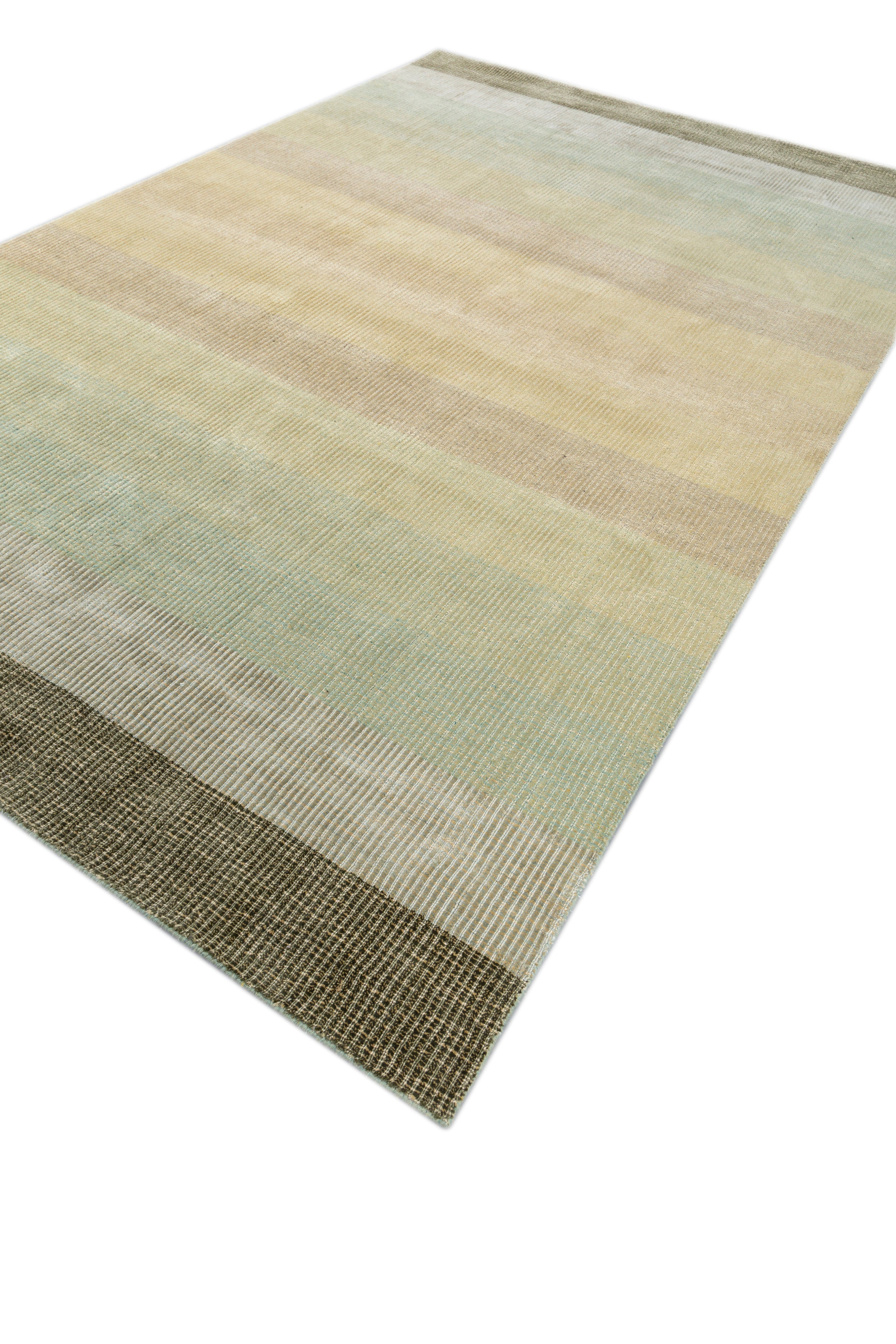 Carpet For Living room 6X9 Feet Green Wool & Viscose Rectangle Solid Rug