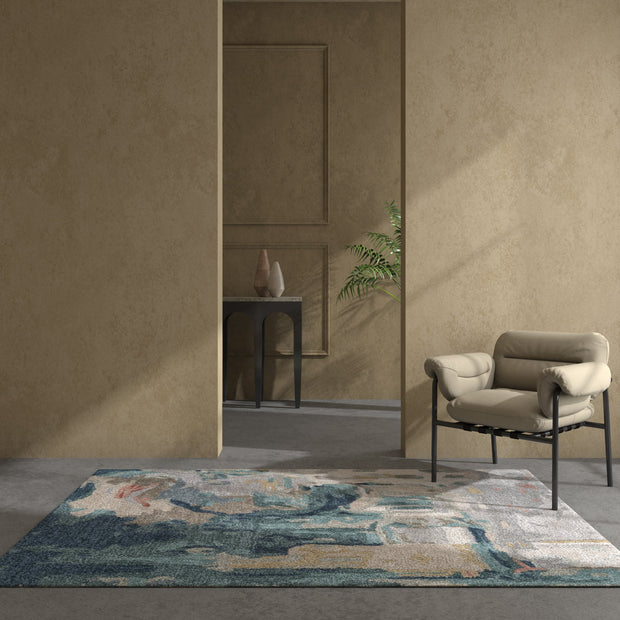 Carpet For Living room 4x6 Feet Ivory Wool and Viscose Rectangle Abstract Rug