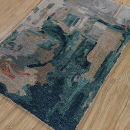 Carpet For Living room 4x6 Feet Ivory Wool and Viscose Rectangle Abstract Rug