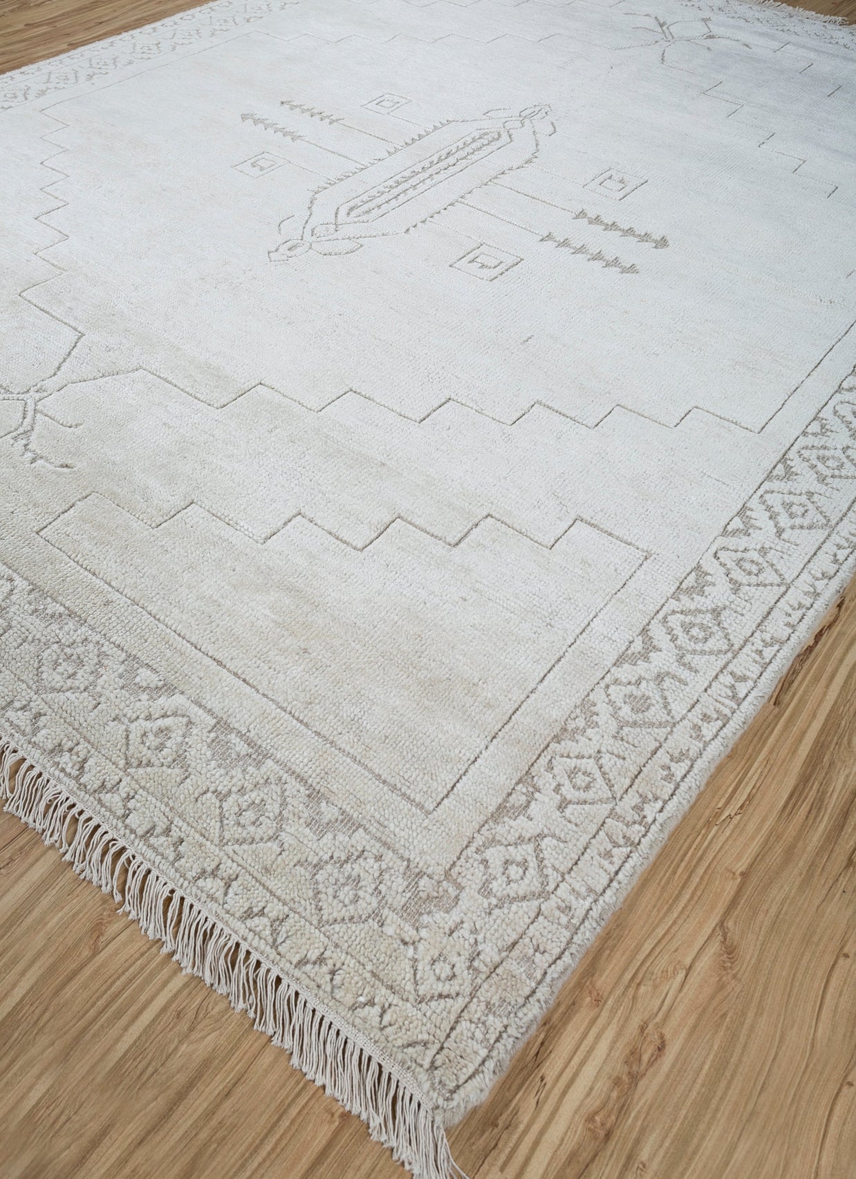Carpet For Living room 6x9 Feet Ivory Wool and Tencil Rectangle Oriental and Traditional Rug