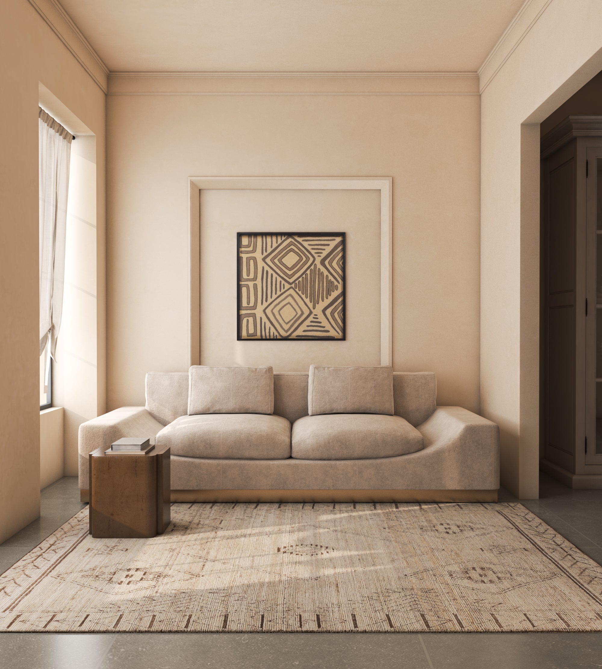 Carpet For Living room 6x9 Feet Ivory Wool Rectangle Moroccan and Tribal Rug