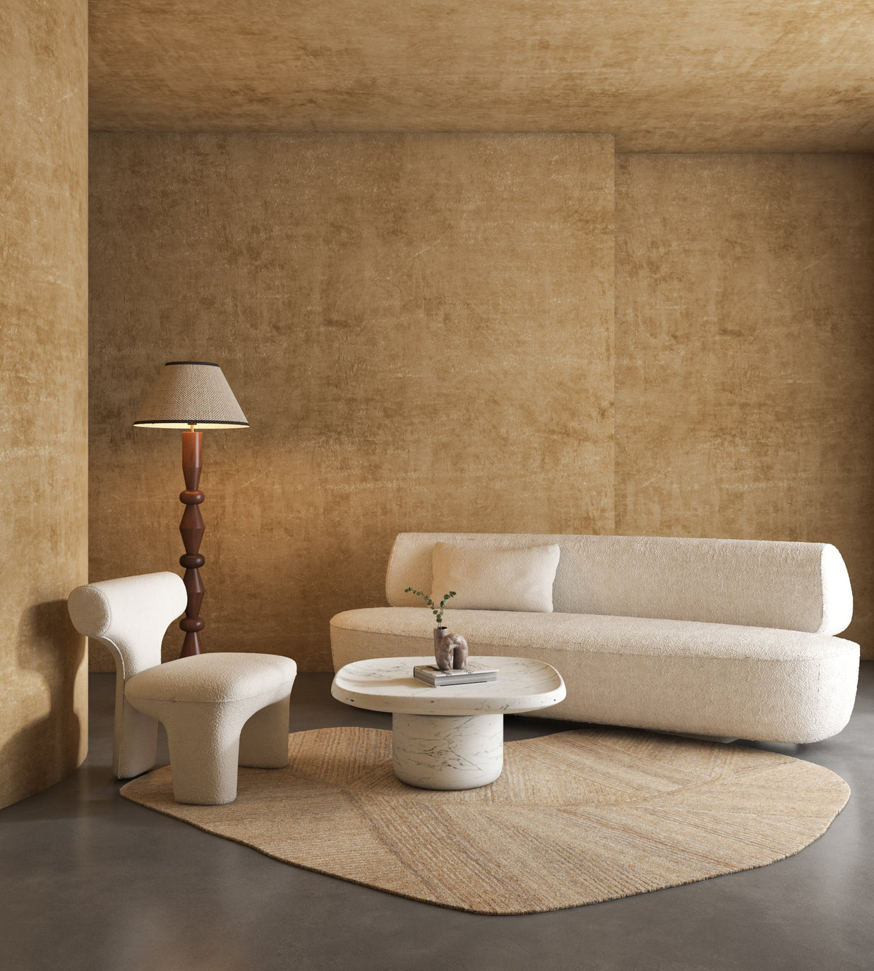 Carpet For Living room 4x3'1 Feet Beige and Brown Wool Irregular Abstract Rug