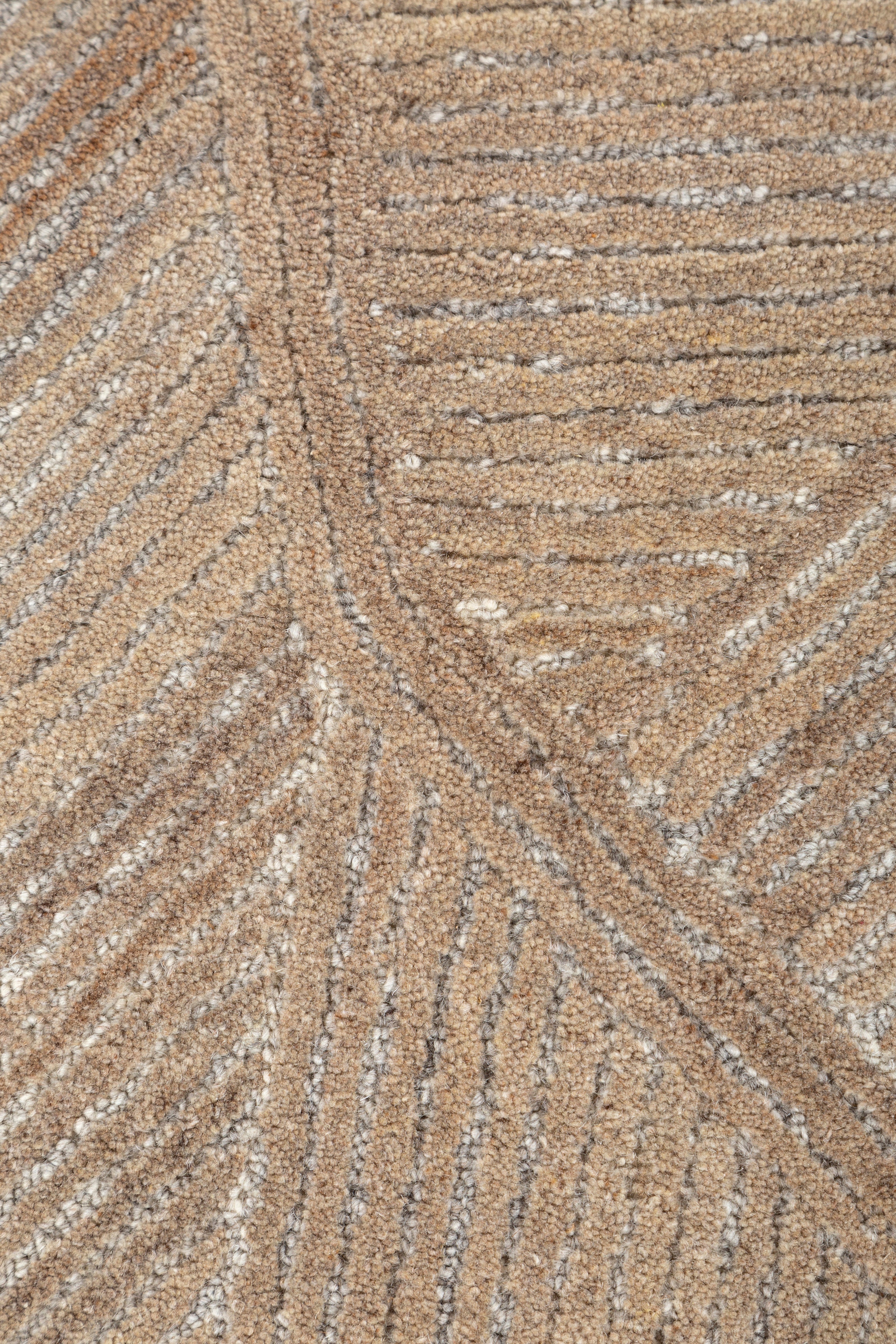 Carpet For Living room 4x3'1 Feet Beige and Brown Wool Irregular Abstract Rug