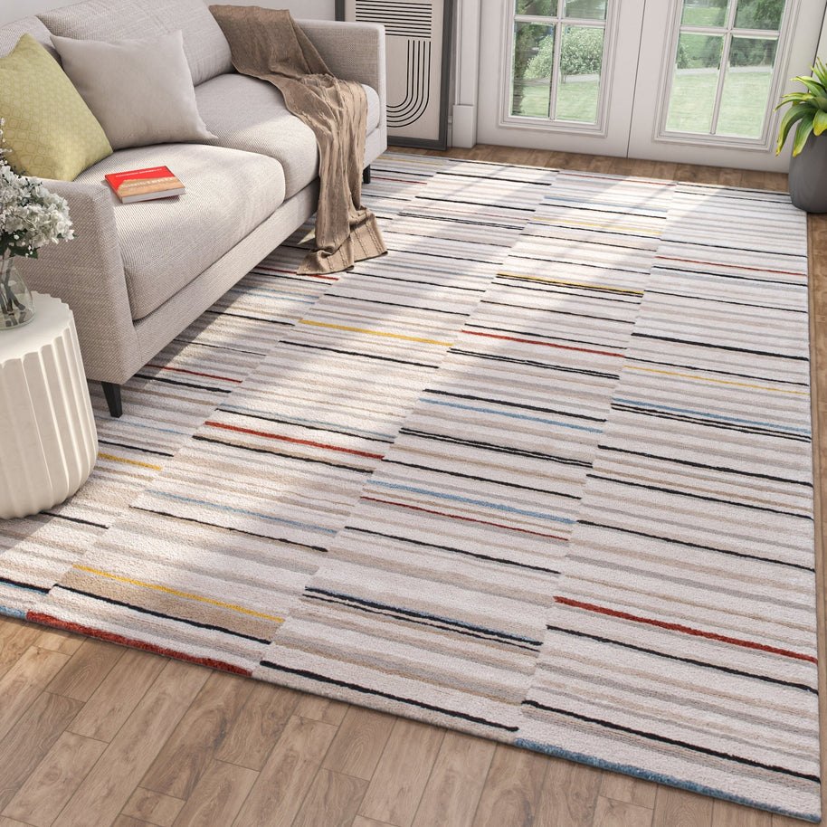 Carpet For Living room 6X9 Feet Ivory Wool & Viscose Rectangle Abstract Rug