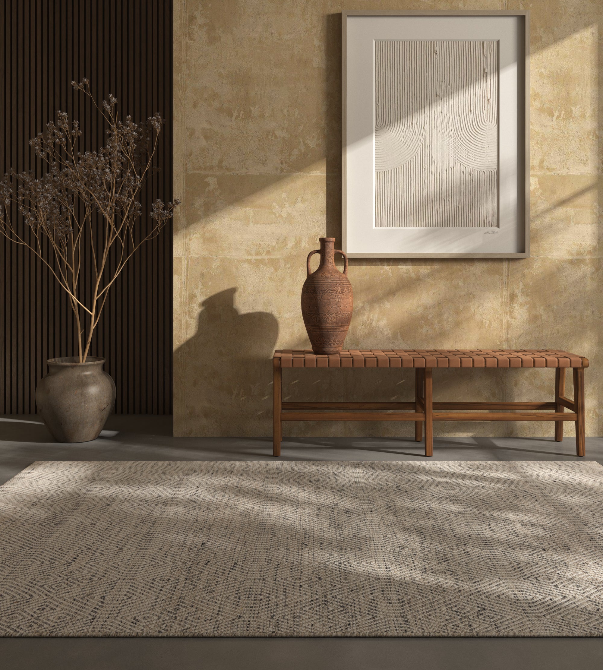 Carpet For Living room 6x9 Feet Beige and Brown Wool and Polyester Rectangle Geometric and Stripes Rug