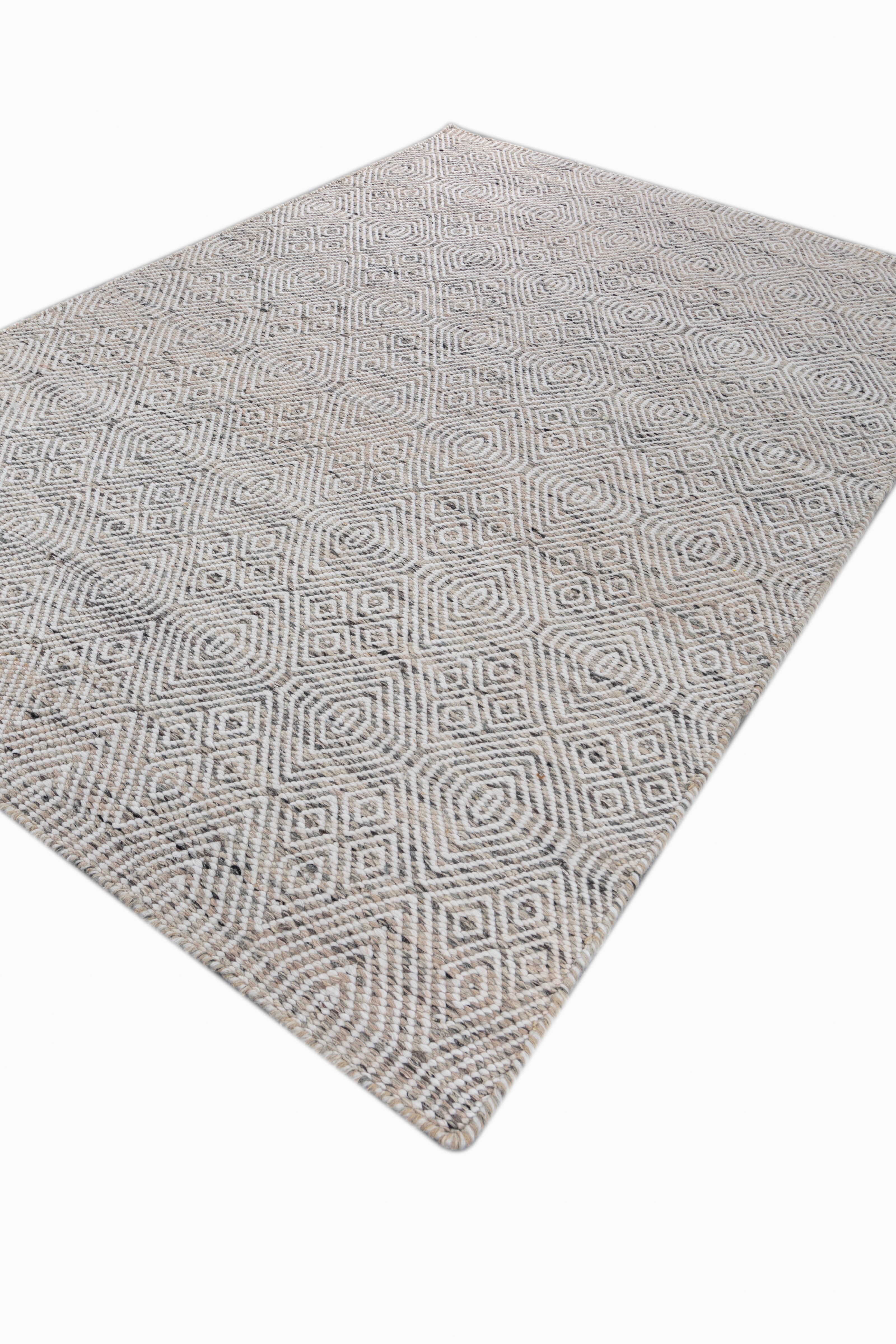 Carpet For Living room 6x9 Feet Beige and Brown Wool and Polyester Rectangle Geometric and Stripes Rug