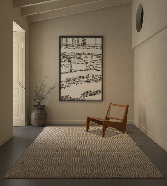 Carpet For Living room 6x9 Feet Grey and Black Wool and Viscose Rectangle Geometric and Stripes Rug
