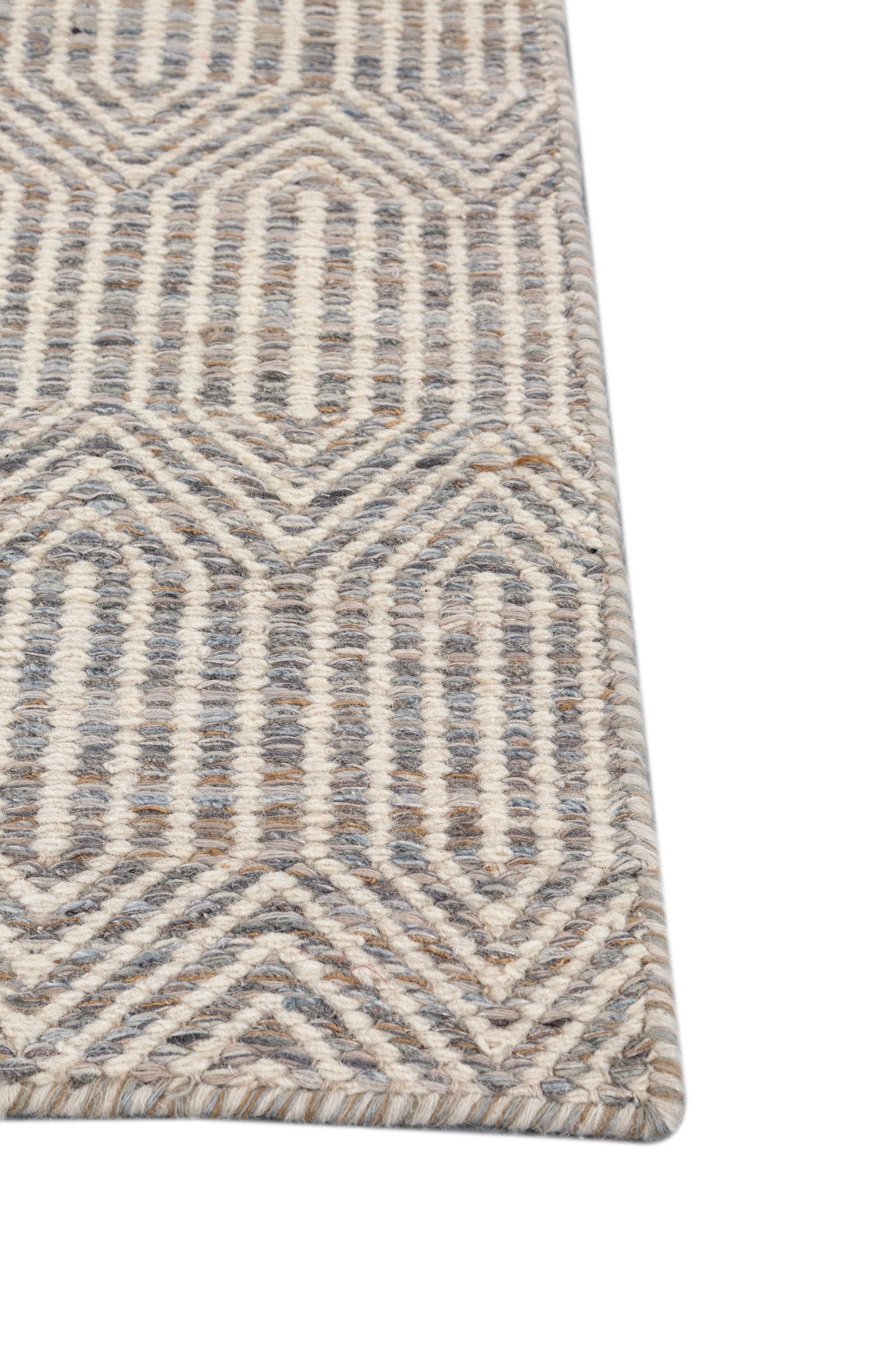 Carpet For Living room 6x9 Feet Grey and Black Wool and Viscose Rectangle Geometric and Stripes Rug