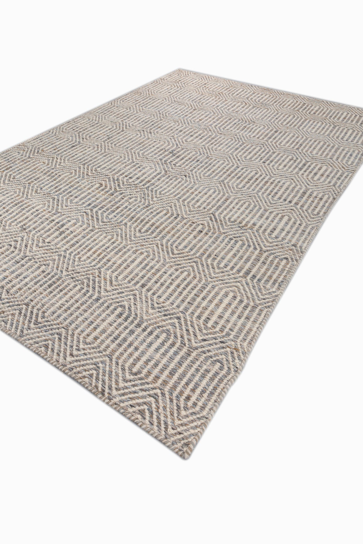 Carpet For Living room 6x9 Feet Grey and Black Wool and Viscose Rectangle Geometric and Stripes Rug