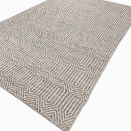 Carpet For Living room 6x9 Feet Grey and Black Wool and Viscose Rectangle Geometric and Stripes Rug