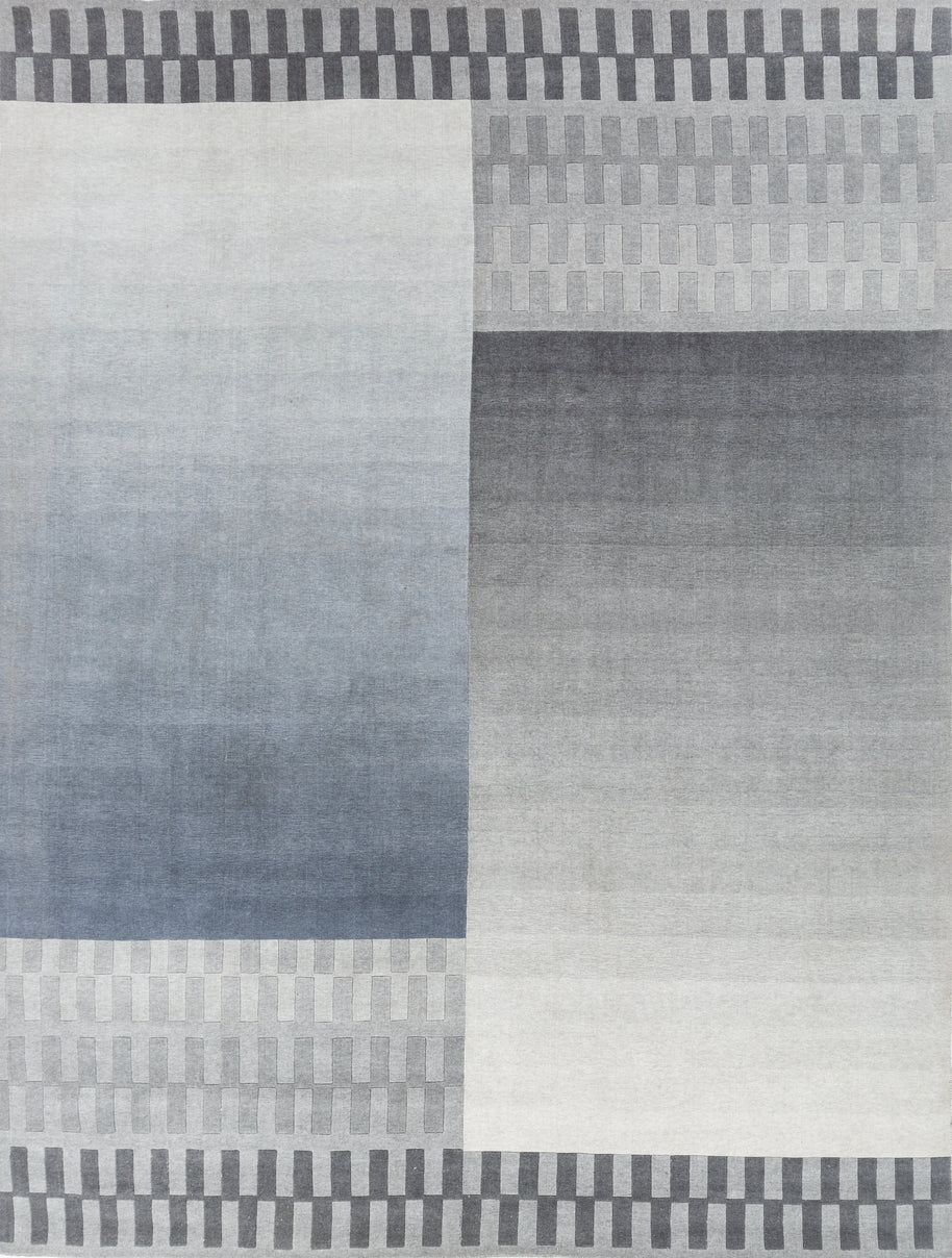 Carpet For Living room 6X9 Feet Grey And Black Wool Rectangle Geometric And Stripes Rug - I MEAN DESIGN