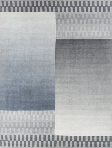 Carpet For Living room 6X9 Feet Grey And Black Wool Rectangle Geometric And Stripes Rug