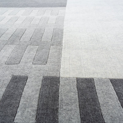 Carpet For Living room 6X9 Feet Grey And Black Wool Rectangle Geometric And Stripes Rug