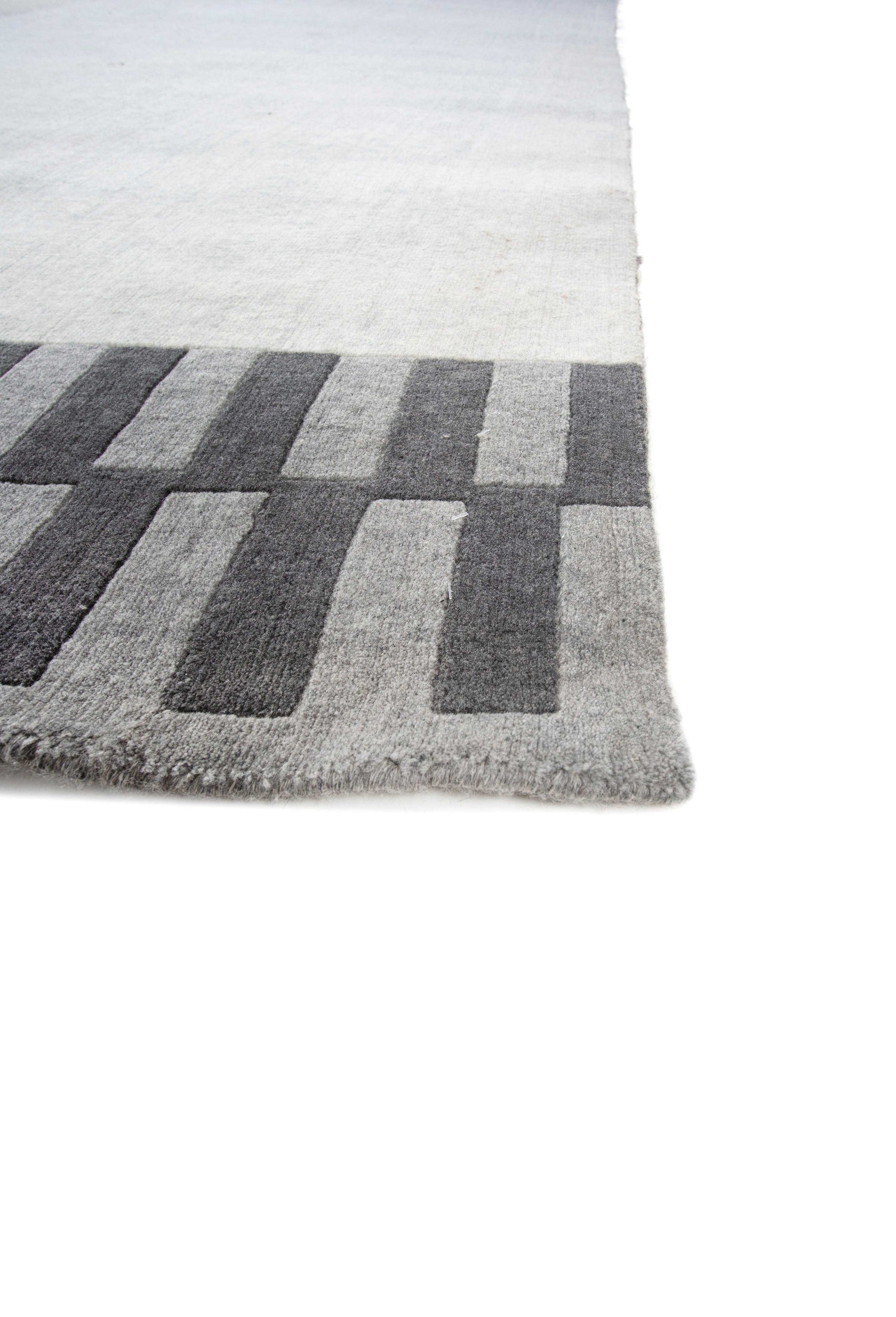 Carpet For Living room 6X9 Feet Grey And Black Wool Rectangle Geometric And Stripes Rug