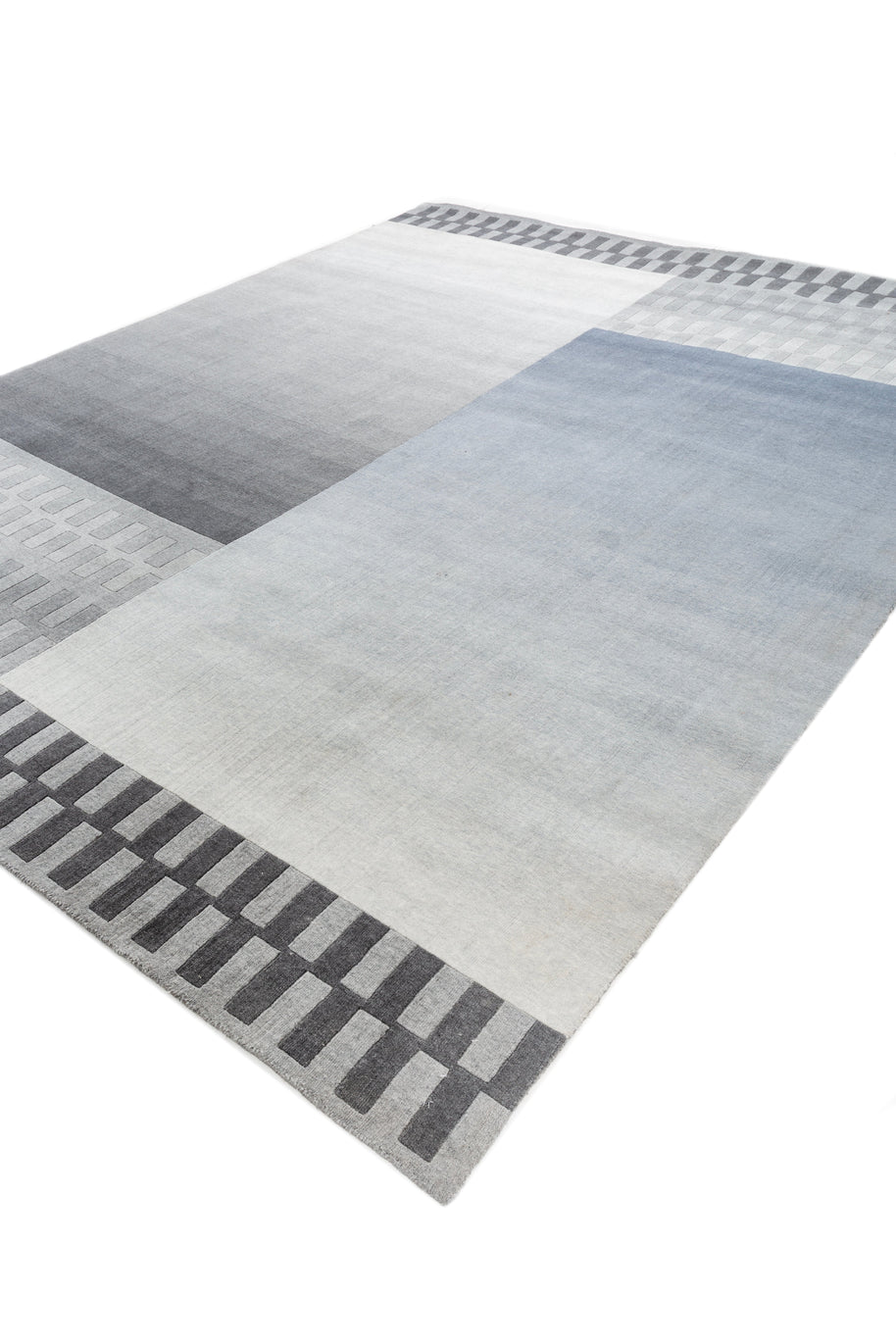 Carpet For Living room 6X9 Feet Grey And Black Wool Rectangle Geometric And Stripes Rug - I MEAN DESIGN