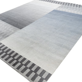 Carpet For Living room 6X9 Feet Grey And Black Wool Rectangle Geometric And Stripes Rug
