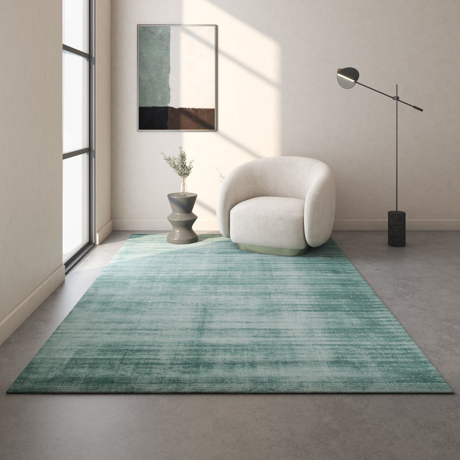 Carpet For Living room 5X7 Feet Blue Viscose Rectangle Solid Rug - I MEAN DESIGN