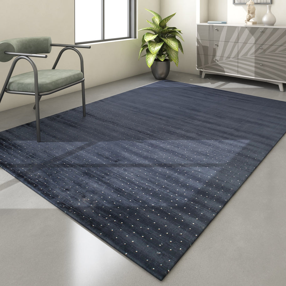 Carpet For Living room 5X8 Feet Blue Viscose Rectangle Solid Rug - I MEAN DESIGN