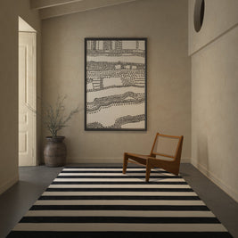 Carpet For Living room 2x5 Feet Grey and Black Wool Rectangle Geometric and Stripes Rug