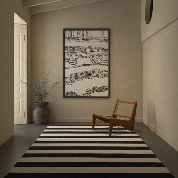 Carpet For Living room 2x5 Feet Grey and Black Wool Rectangle Geometric and Stripes Rug