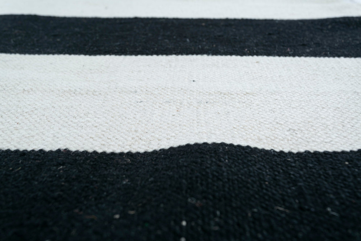 Carpet For Living room 2x5 Feet Grey and Black Wool Rectangle Geometric and Stripes Rug