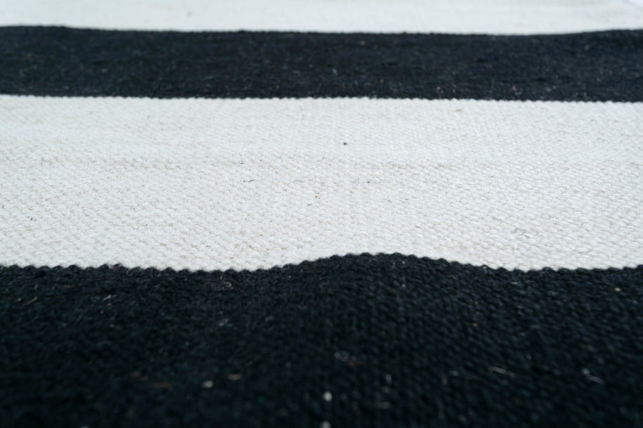 Carpet For Living room 2x5 Feet Grey and Black Wool Rectangle Geometric and Stripes Rug
